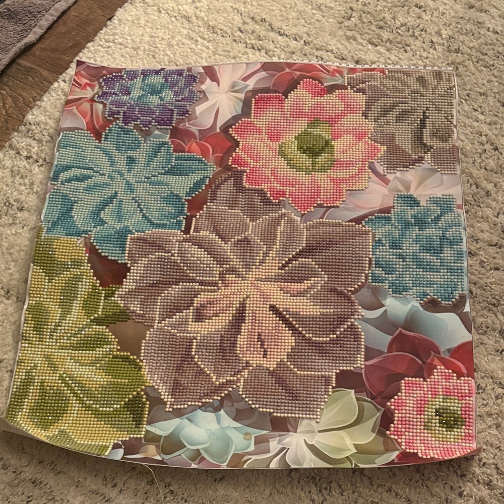 Finished Diamond Art Floral Beaded Cushion Cover